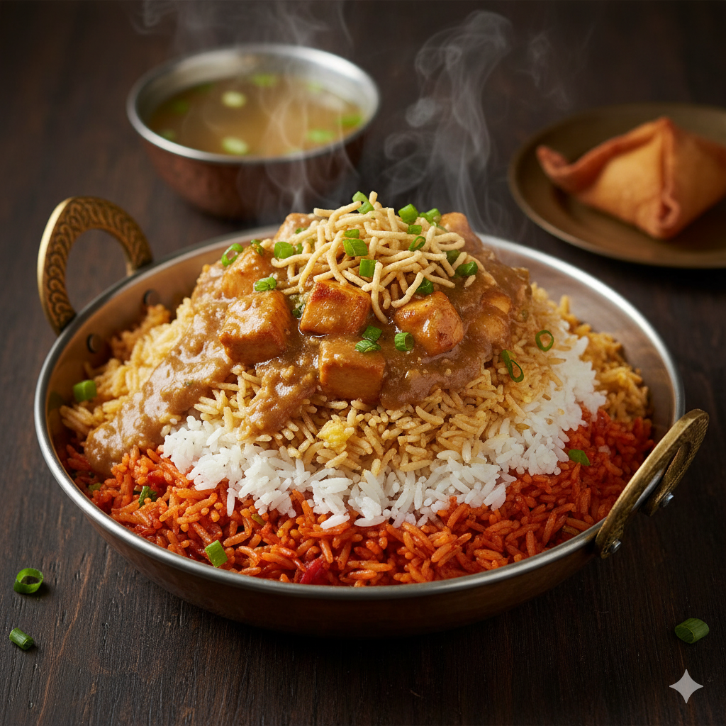 Mixed Rice Platter with Paneer Curry