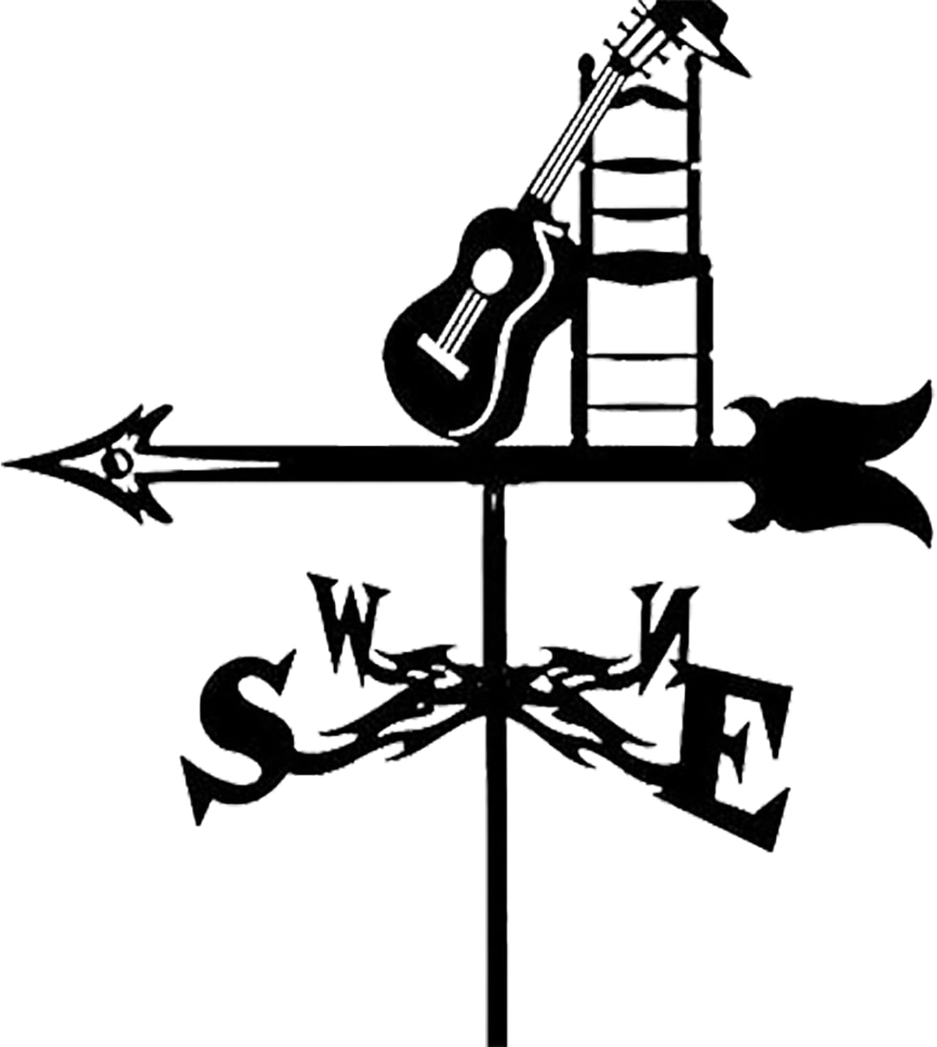 Creativity Metal Weathervane Guitar Silhouette Wind Vane Stainless Steel Weath
