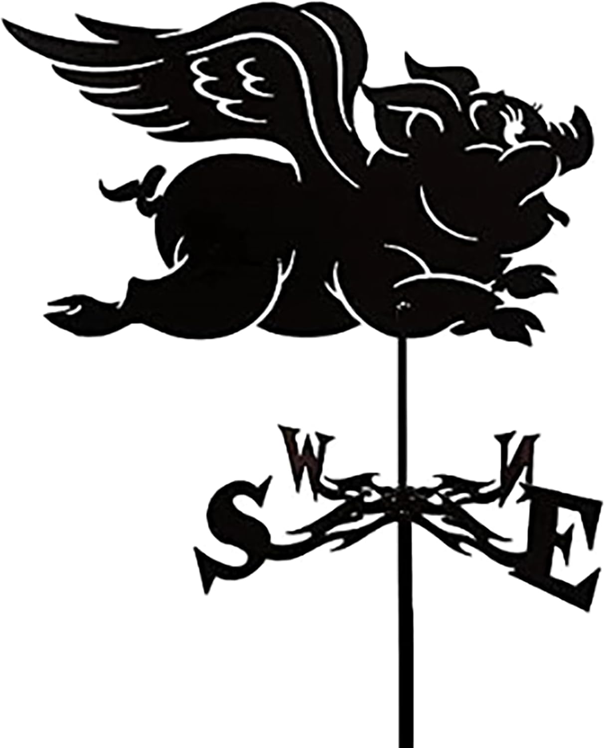 Metal Weathervane Vintage Flying Pig Silhouette Wind Vane Stainless Steel Weat