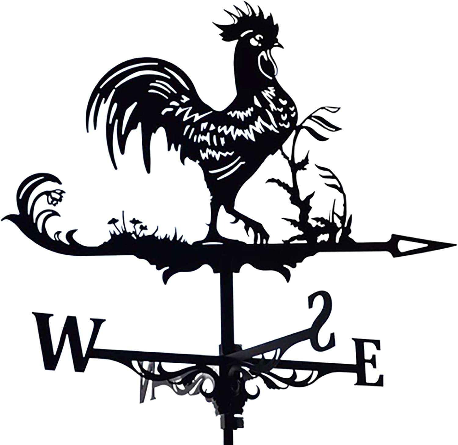 Rooster Silhouette Metal Weathervane Vintage Wind Vane Stainless Steel Weather