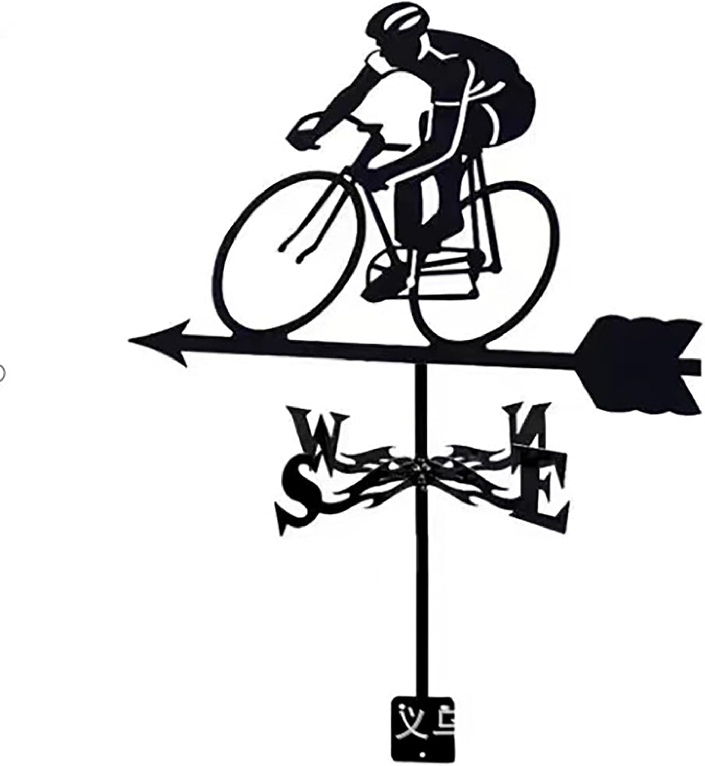 Metal Weathervane Bicycle Silhouette Wrought Iron Wind Vane Stainless Steel We