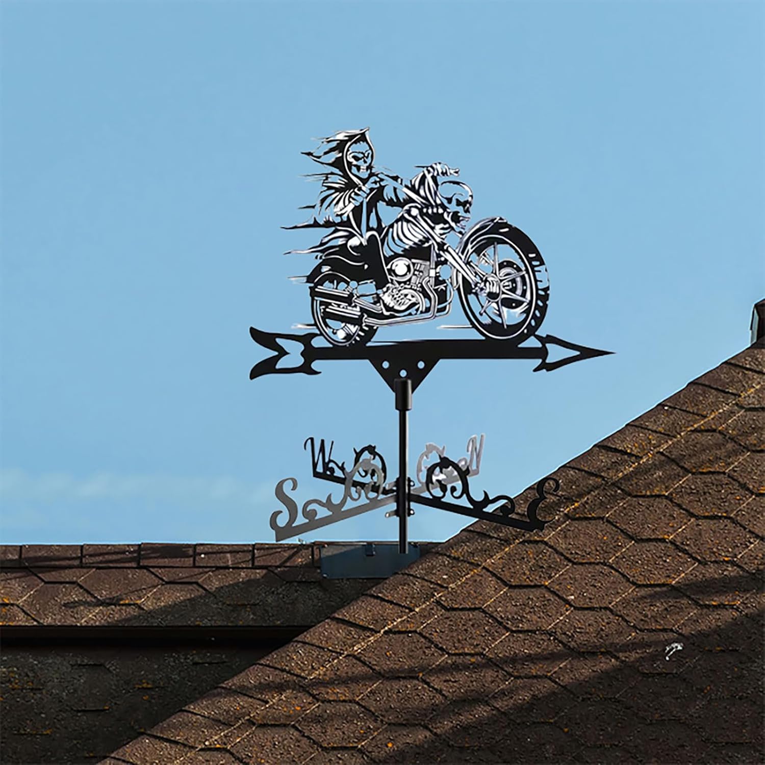 Metal Weathervane 3D Skeleton Motorcycle Vintage Weathervane for Roof Garden P