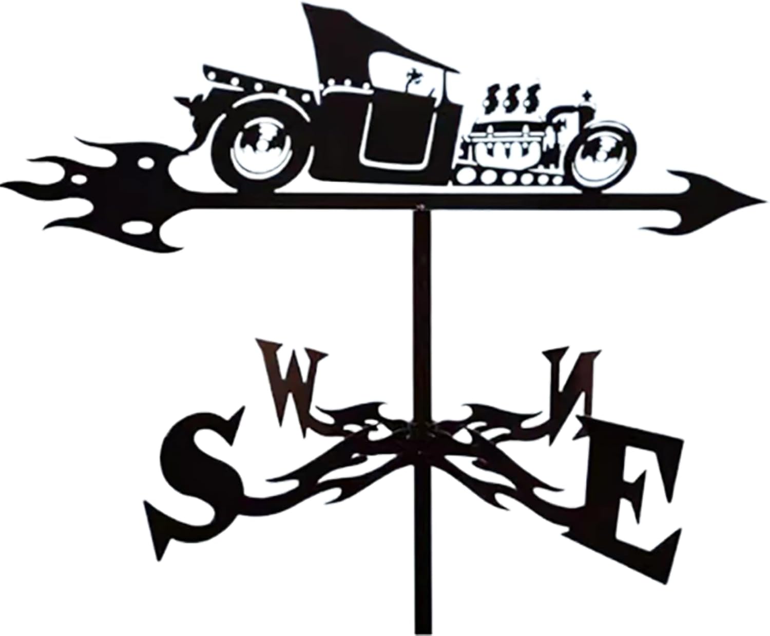 Vintage Metal Weathervane Car Silhouette Wind Vane Stainless Steel Weathercock