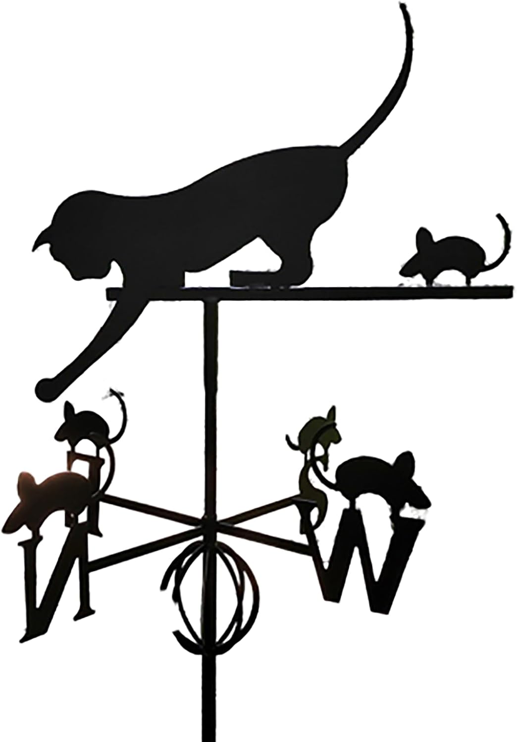 Metal Weathervane Cat Silhouette Wrought Iron Wind Vane Stainless Steel Weathe