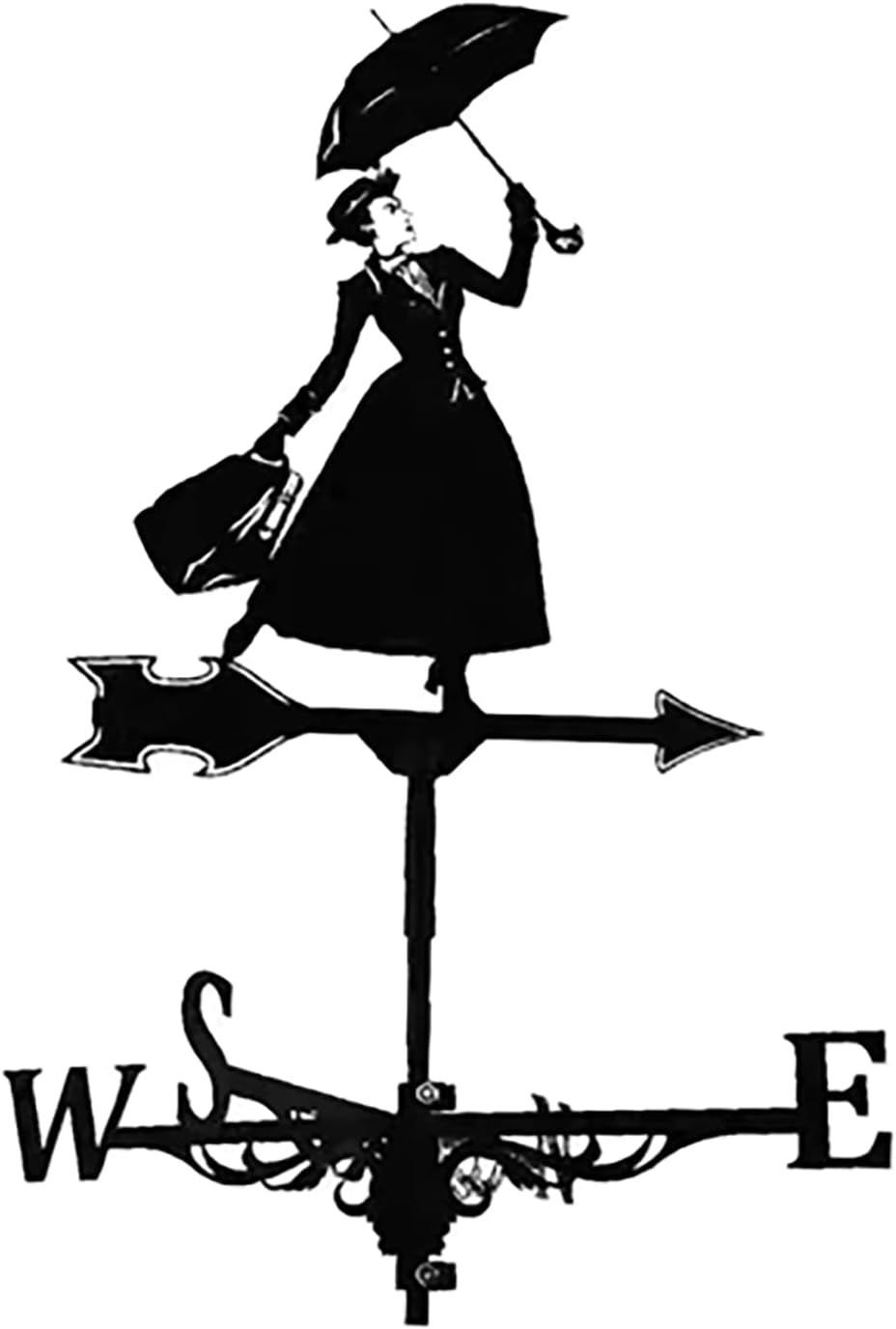 Metal Weathervane Vintage Woman Holding Umbrella Wind Vane Stainless Steel Wea