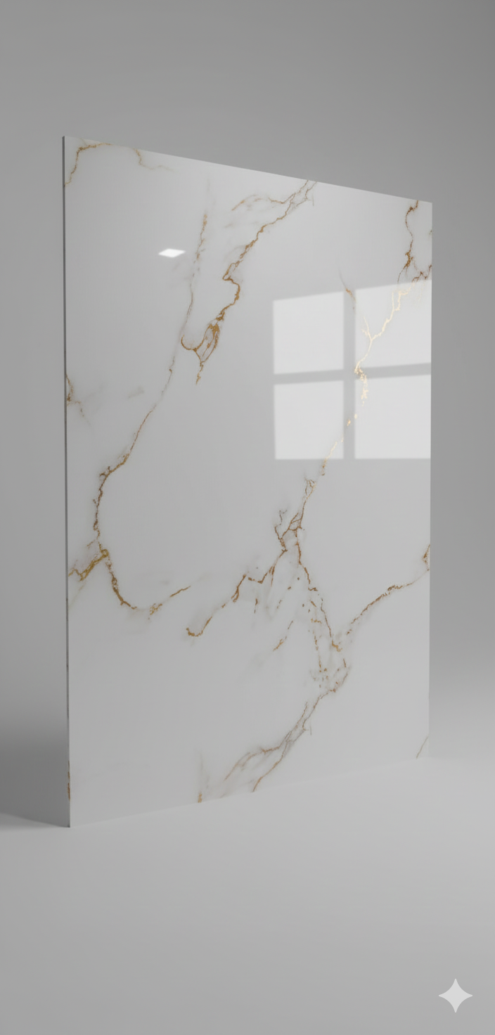 PLACA MARMOL BLANCO VETAS DORADAS