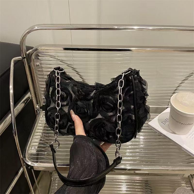 Black Floral Handbag