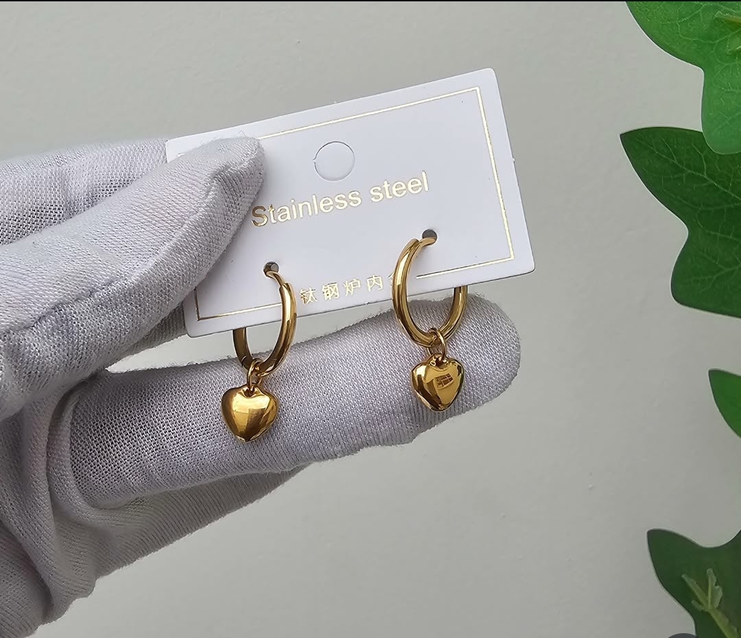 Gold Heart Stainless Steel Earrings