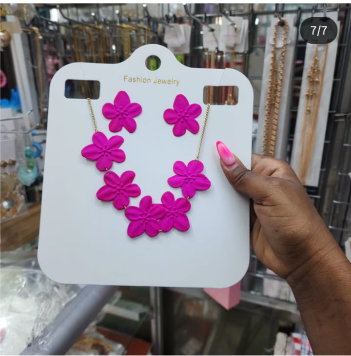 Pink Flower Statement Necklace