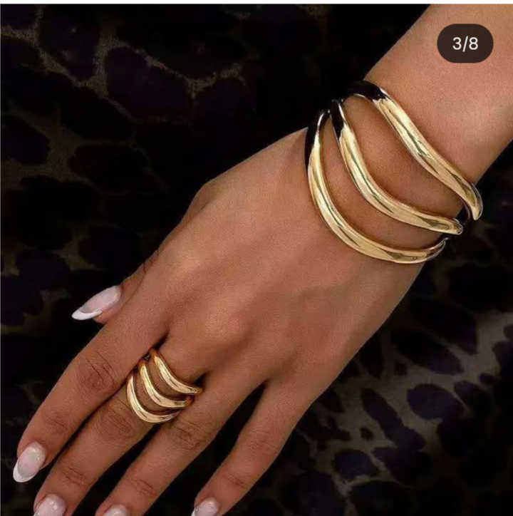 Gold Twisted Bracelet and Ring Set