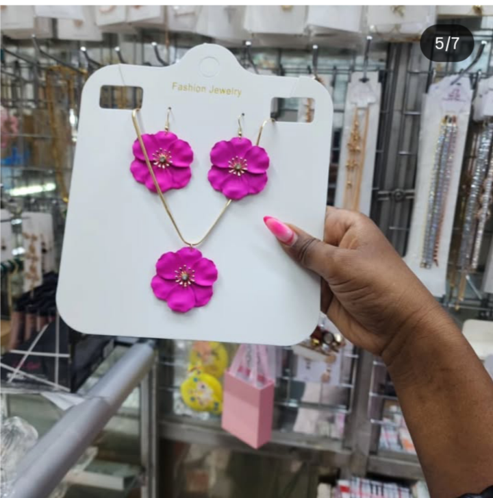 Pink Flower Jewelry Set