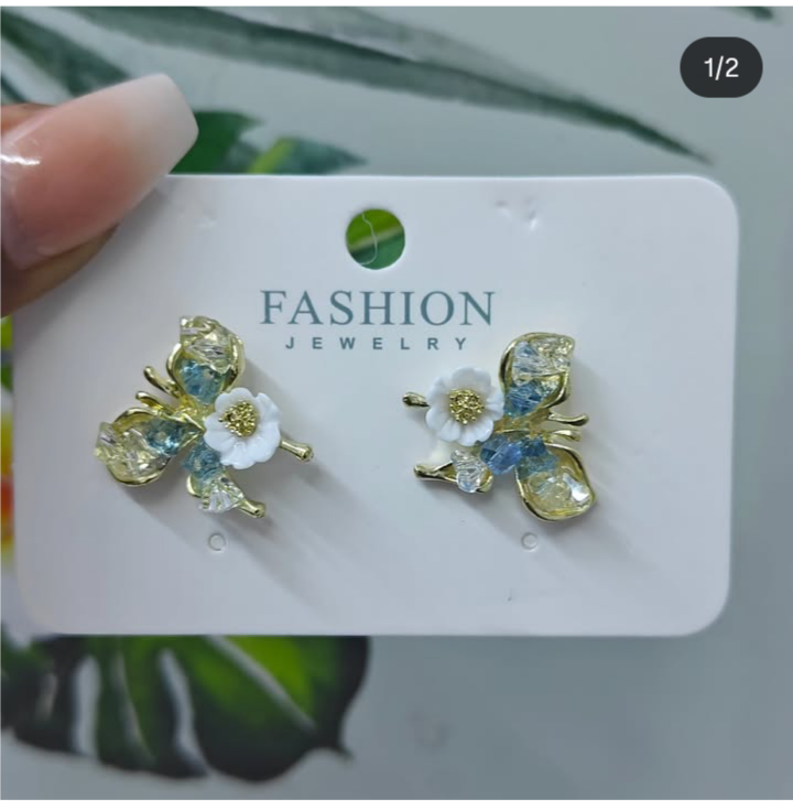 Butterfly and Flower Stud Earrings