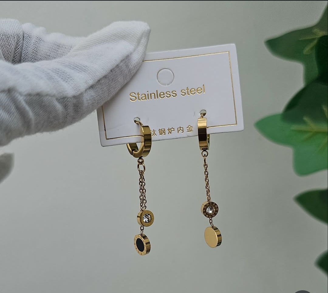 Gold Stainless Steel Dangle Earrings