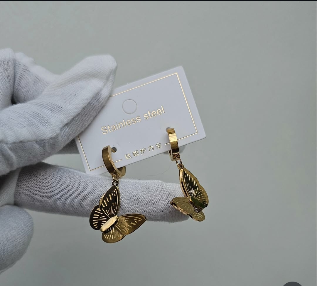 Gold Butterfly Stainless Steel Earrings