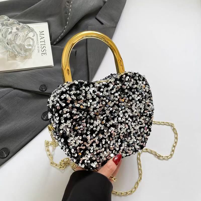 Sequin Heart-Shaped Handbag