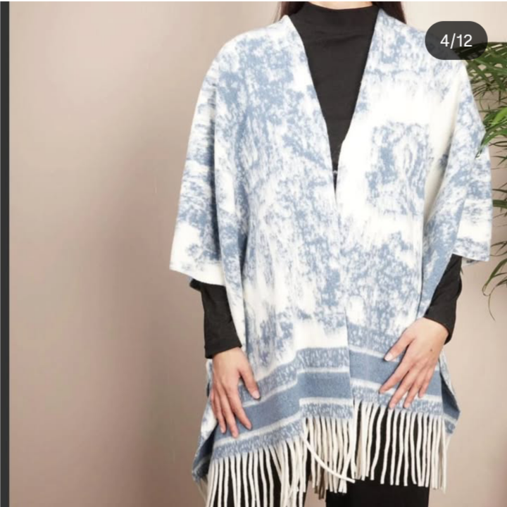 Blue and White Patterned Poncho
