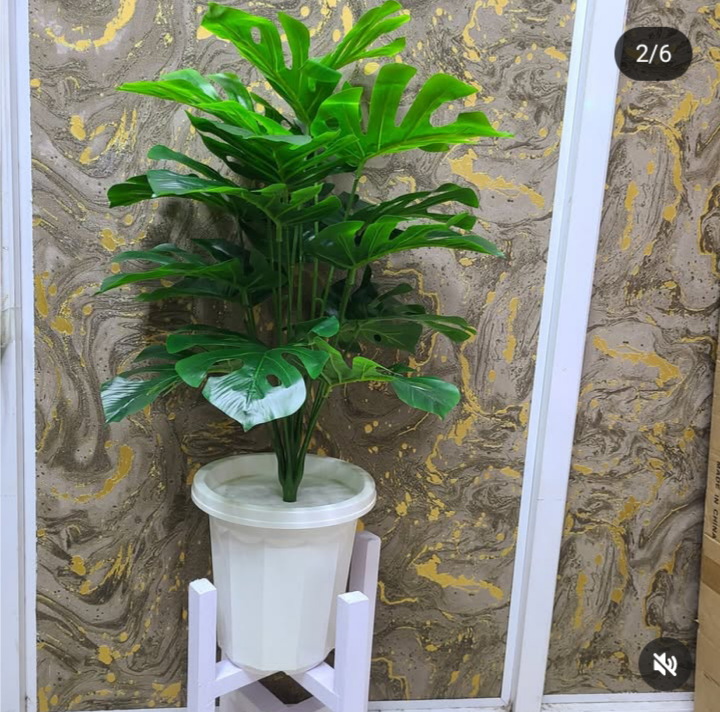 Artificial Monstera Plant in White Pot