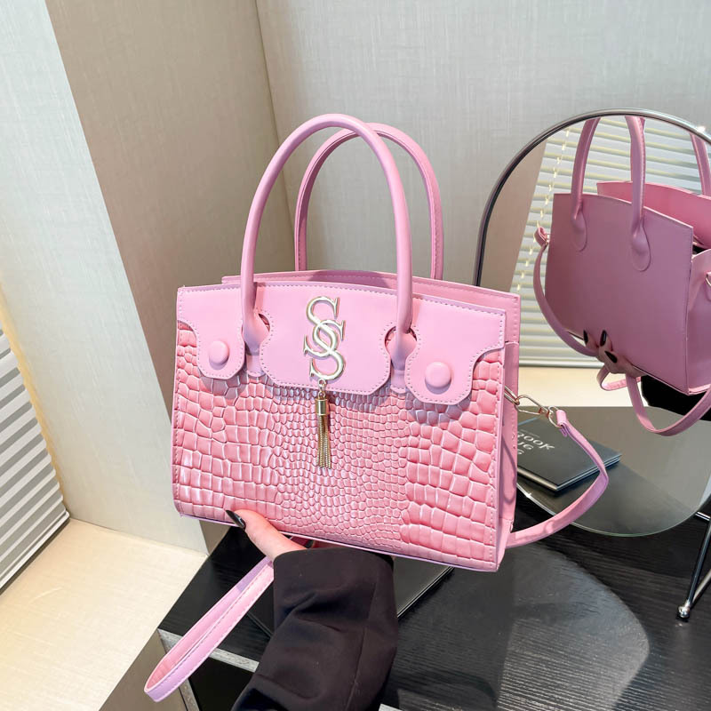 Pink Crocodile Pattern Handbag