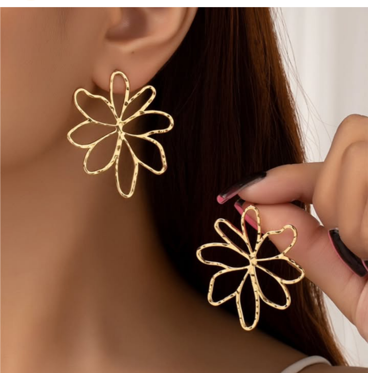 Gold Flower Hoop Earrings