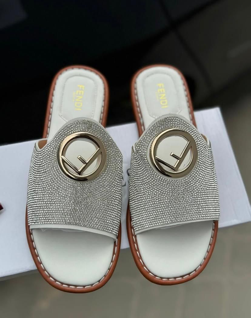 Fendi Crystal Embellished Slide Sandals