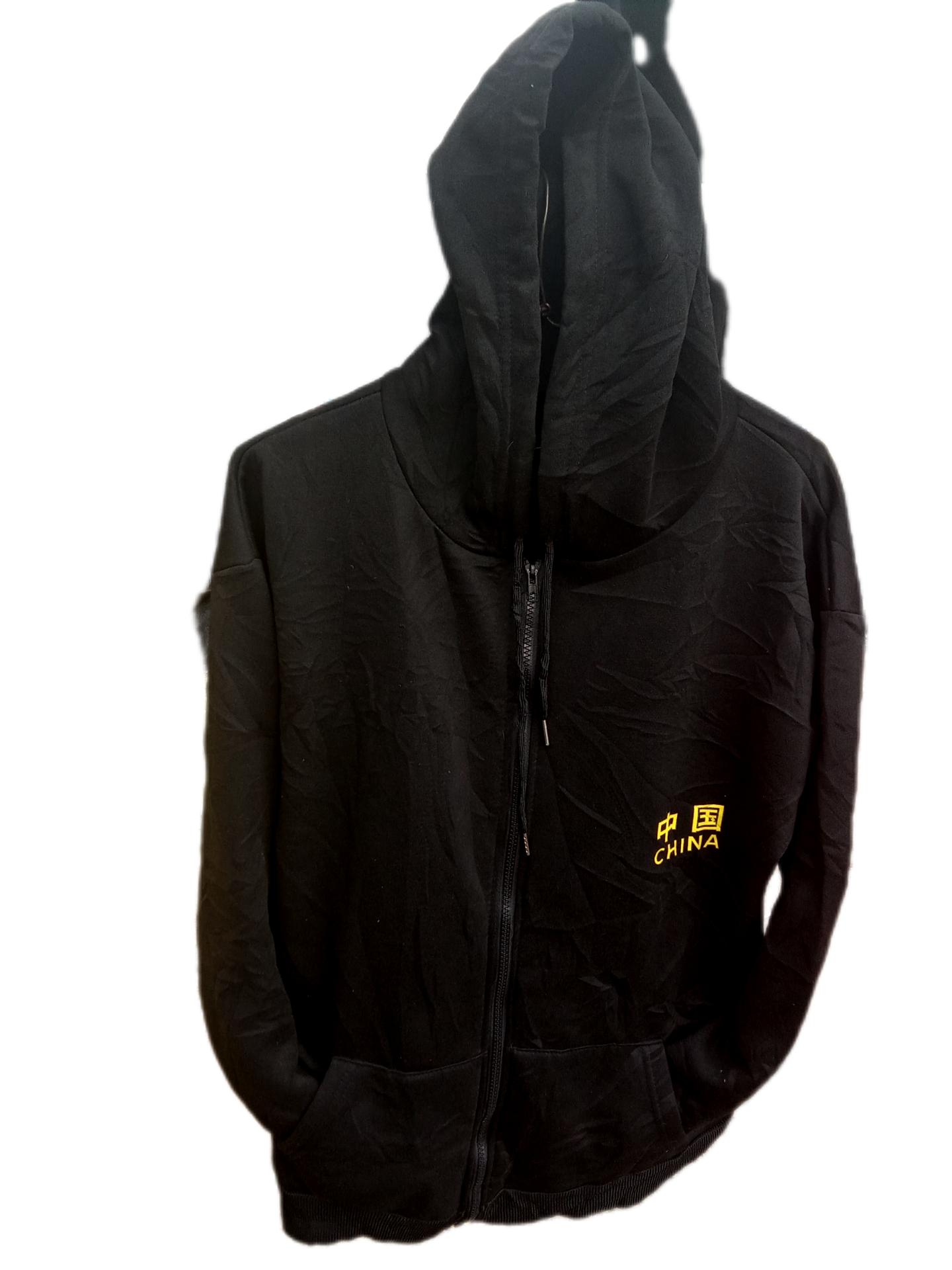 Black China Zip-Up Hoodie