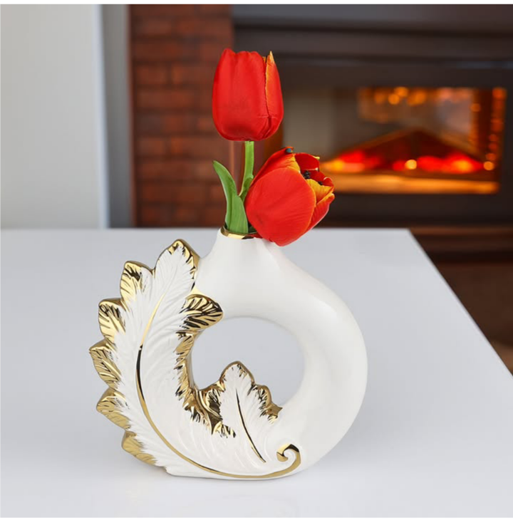 Elegant Ceramic Vase with Red Tulips