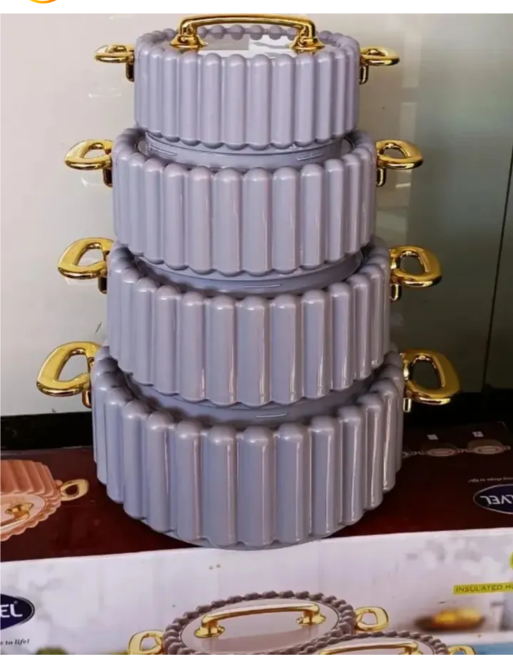 Set of Four Ribbed Aluminum Cooking Pots