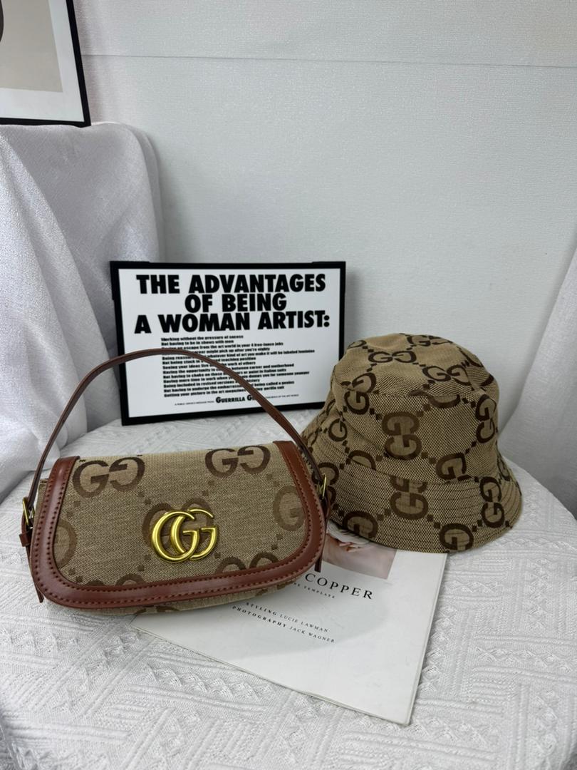 Gucci Monogram Handbag and Bucket Hat