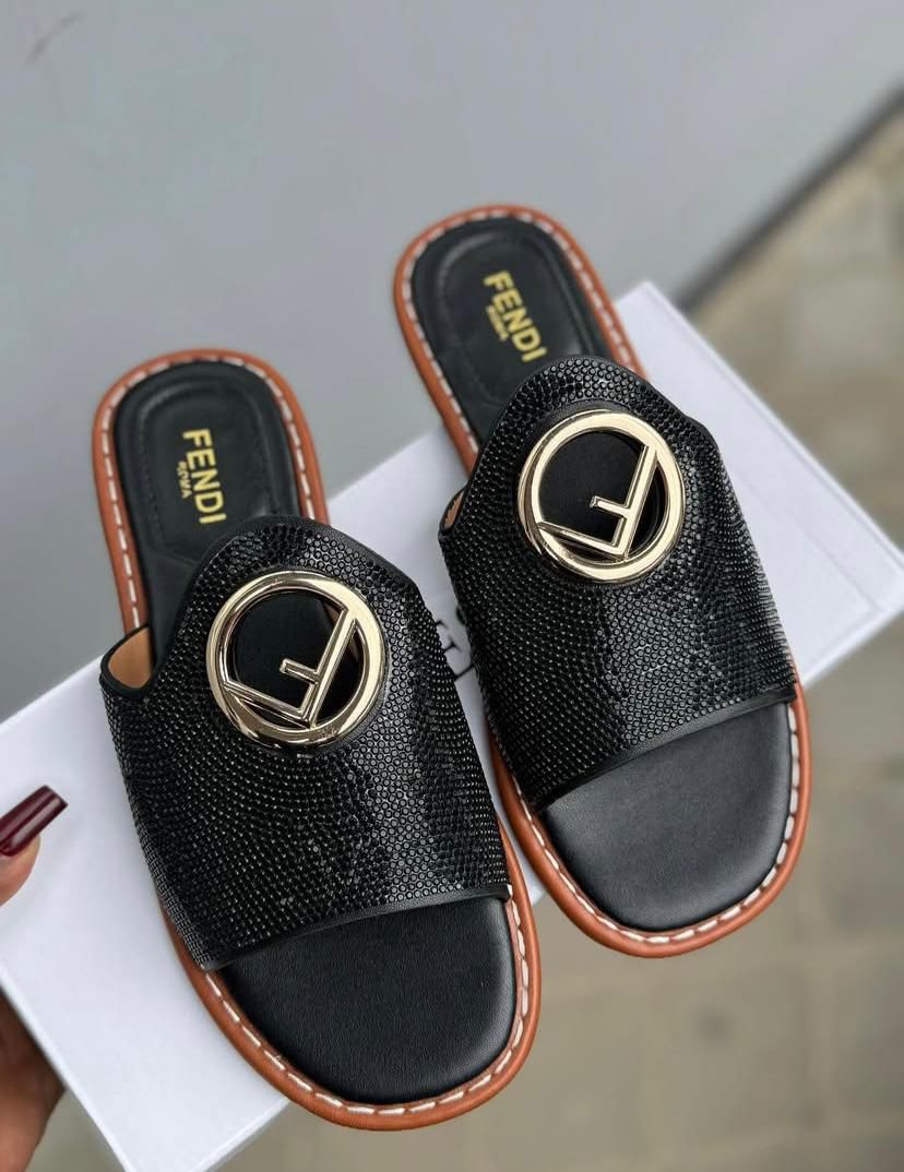 Fendi Black Slip-On Sandals