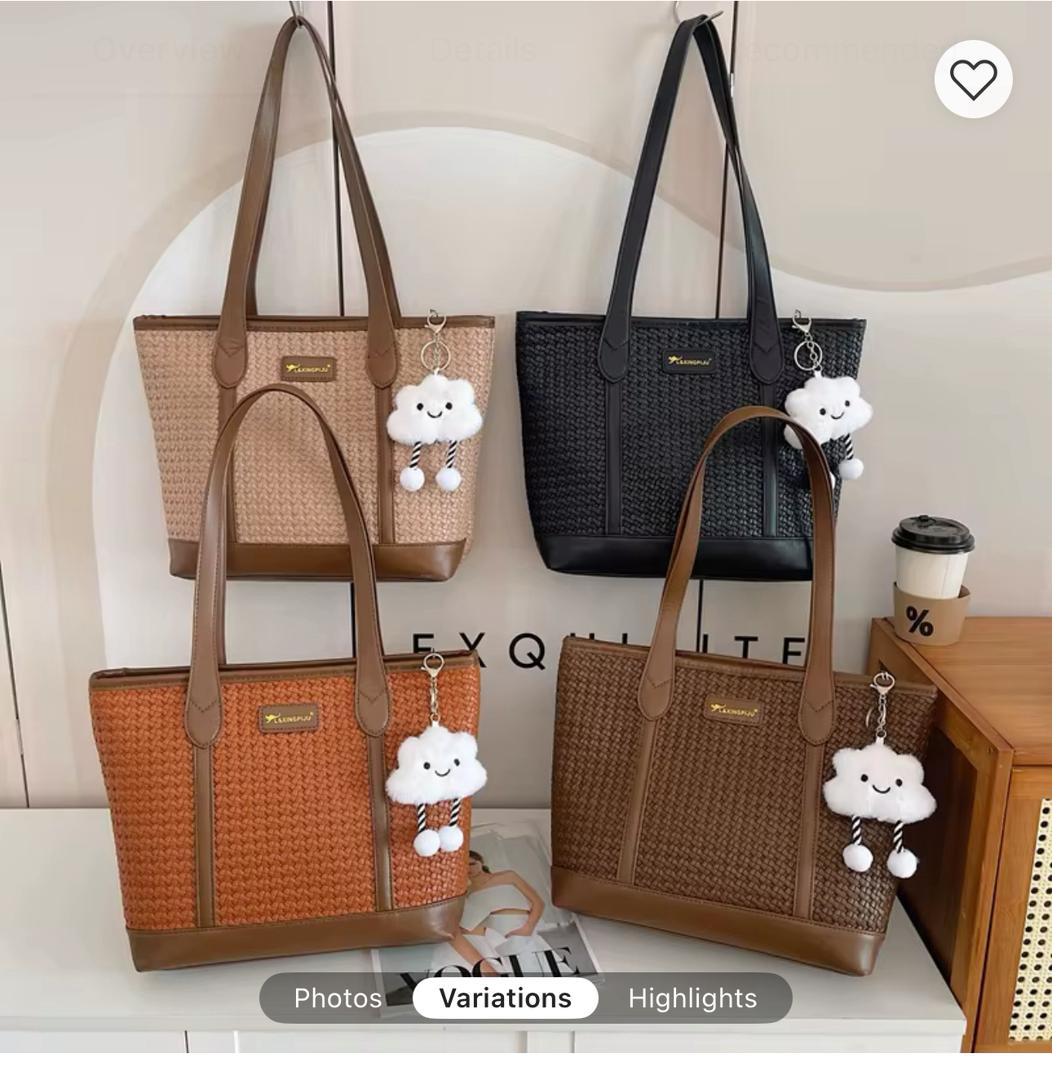 Woven Tote Bag with Plush Cloud Keychain