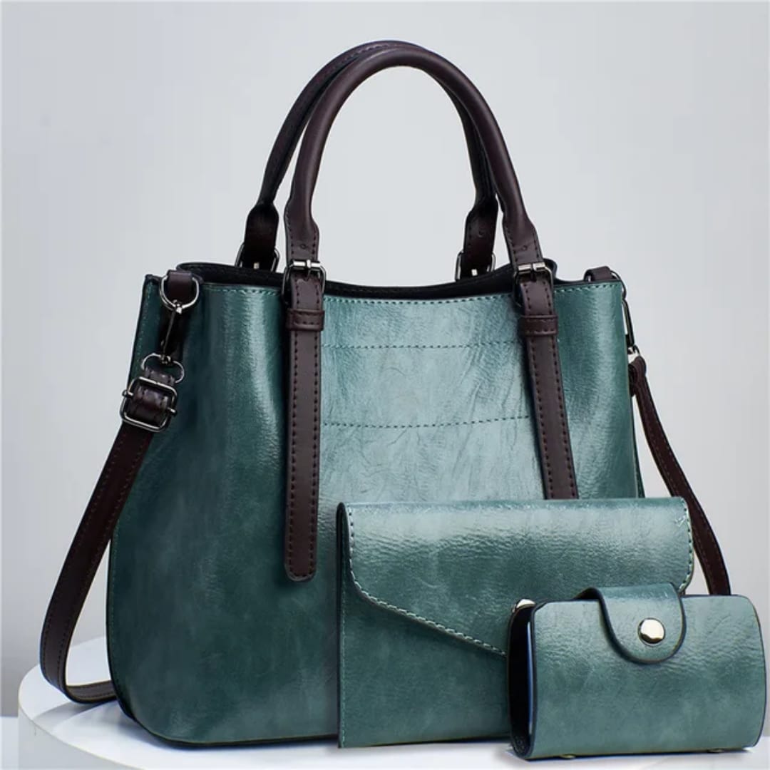 Elegant Green Leather Handbag Set
