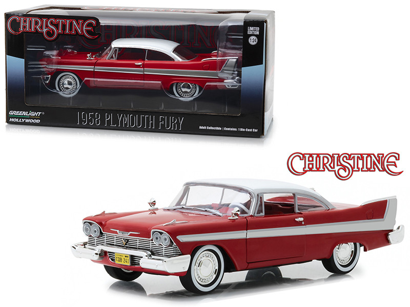 Brand new 1/24 scale diecast car model of 1958 Plymouth Fury Red with White Top "Christine"