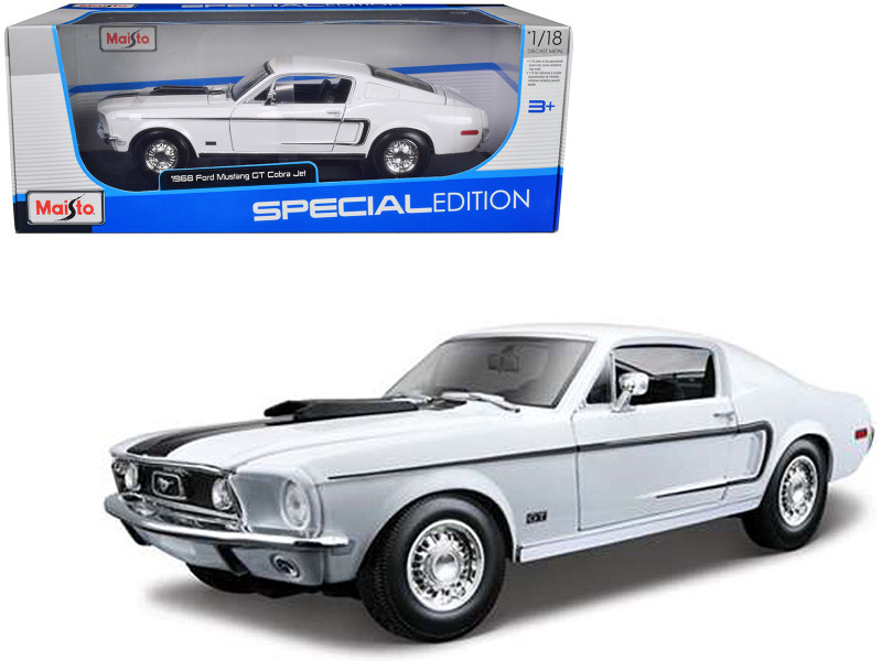 Brand new 1:18 scale diecast model car of 1968 Ford Mustang CJ Cobra Jet White by Maisto