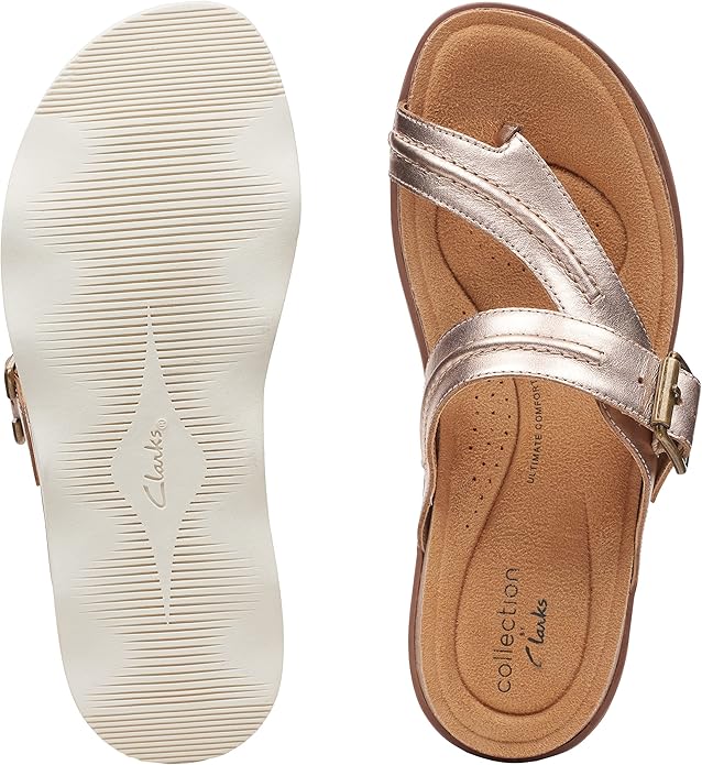 Clarks Brynn Madi Flat Sandal – Rose Gold Leather