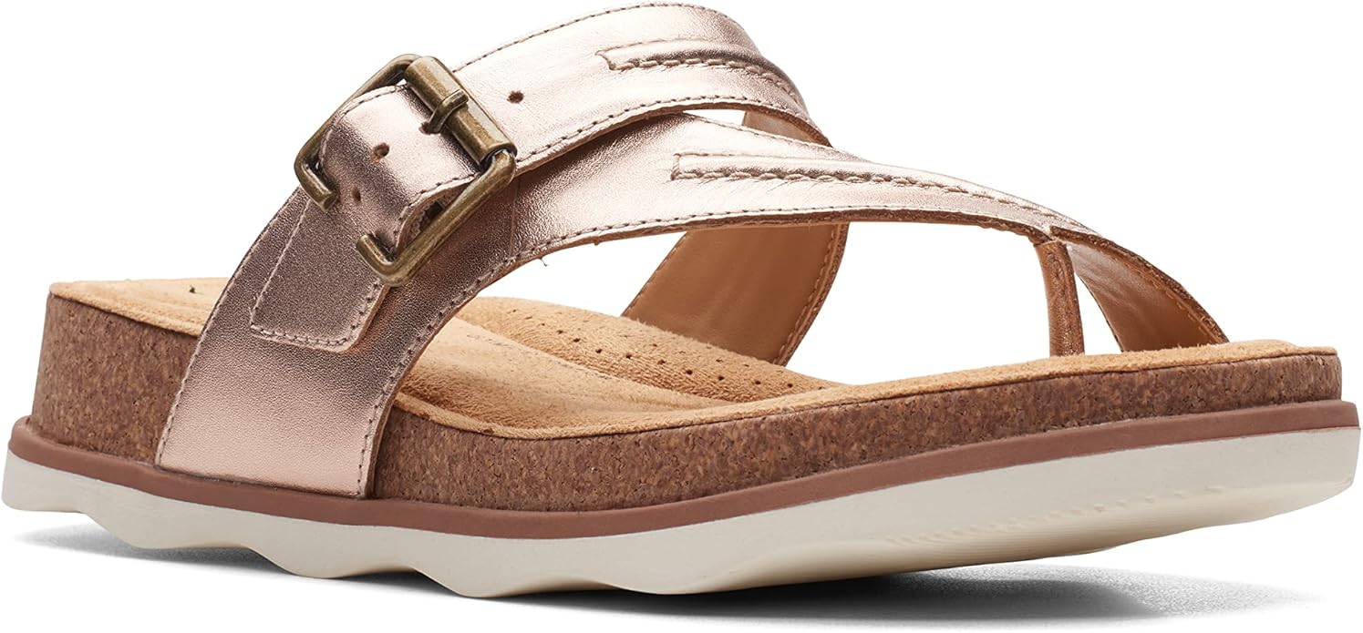 Clarks Brynn Madi Flat Sandal – Rose Gold Leather