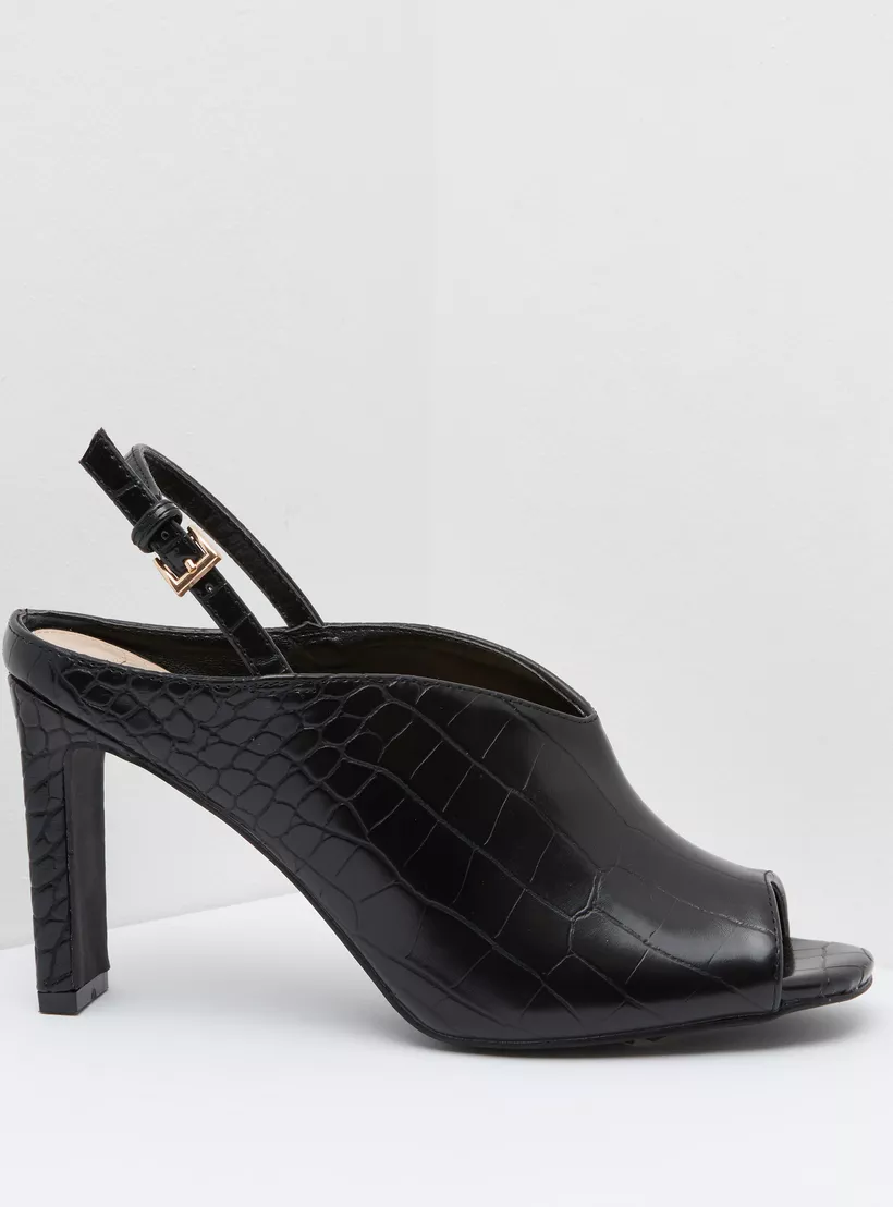 Textured Peep-Toe Sandals with Buckle Closure | SHOE MART