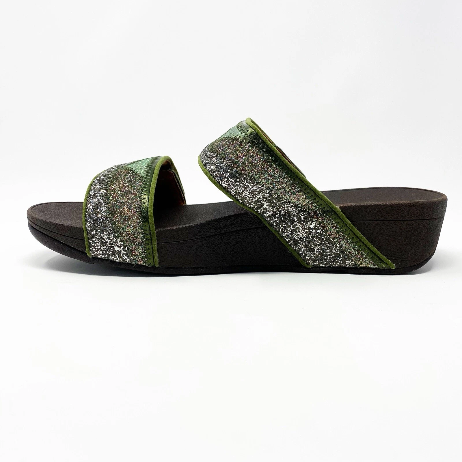 Flip Flops Green Adjustable Slip-On Metallic