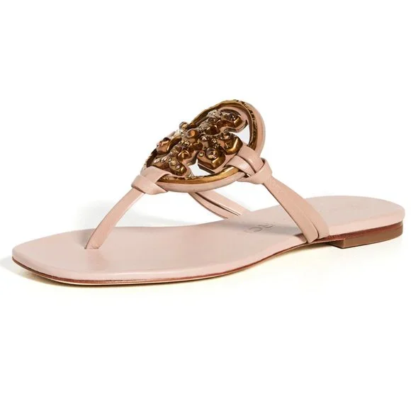Tory Burch Jewelled Miller Leather Sandal Pink