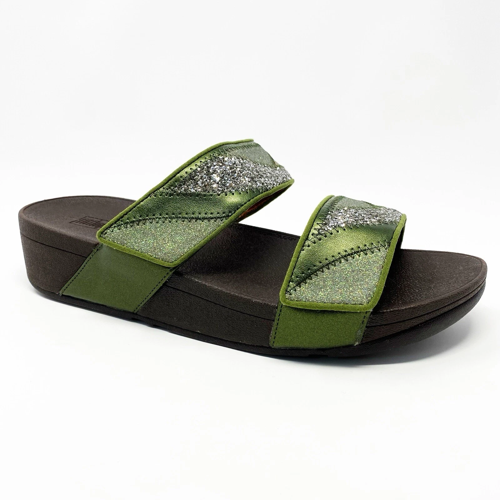 Flip Flops Green Adjustable Slip-On Metallic
