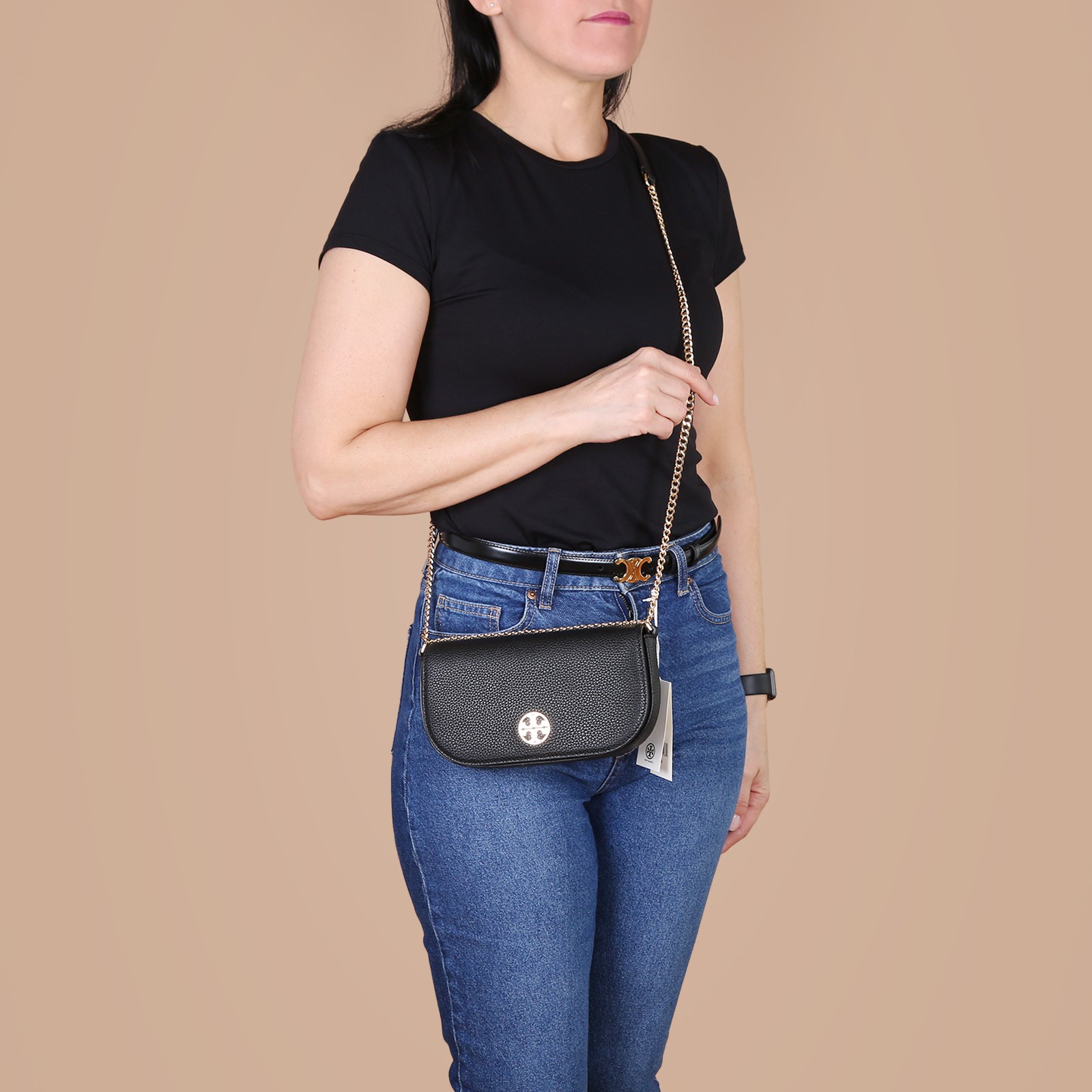 Tory Burch Chelsea Pebbled Crossbody Bag Black
