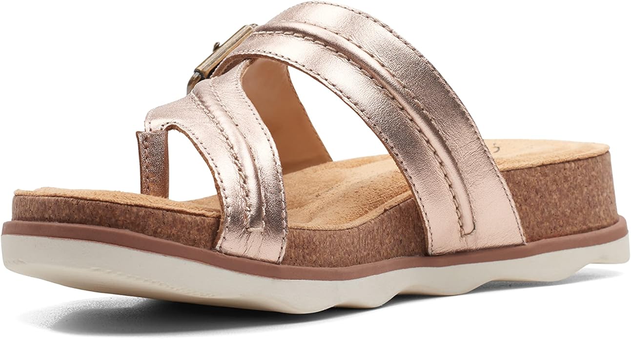 Clarks Brynn Madi Flat Sandal – Rose Gold Leather