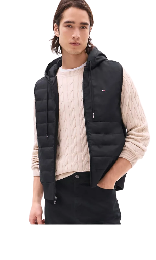 Tommy Hilfiger Hooded Zip Puffer Vest – Black Unisex