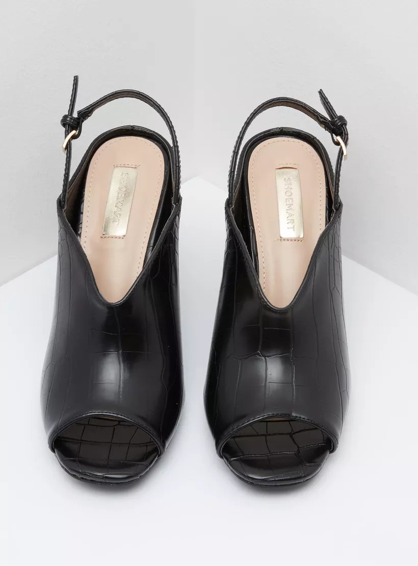 Textured Peep-Toe Sandals with Buckle Closure | SHOE MART