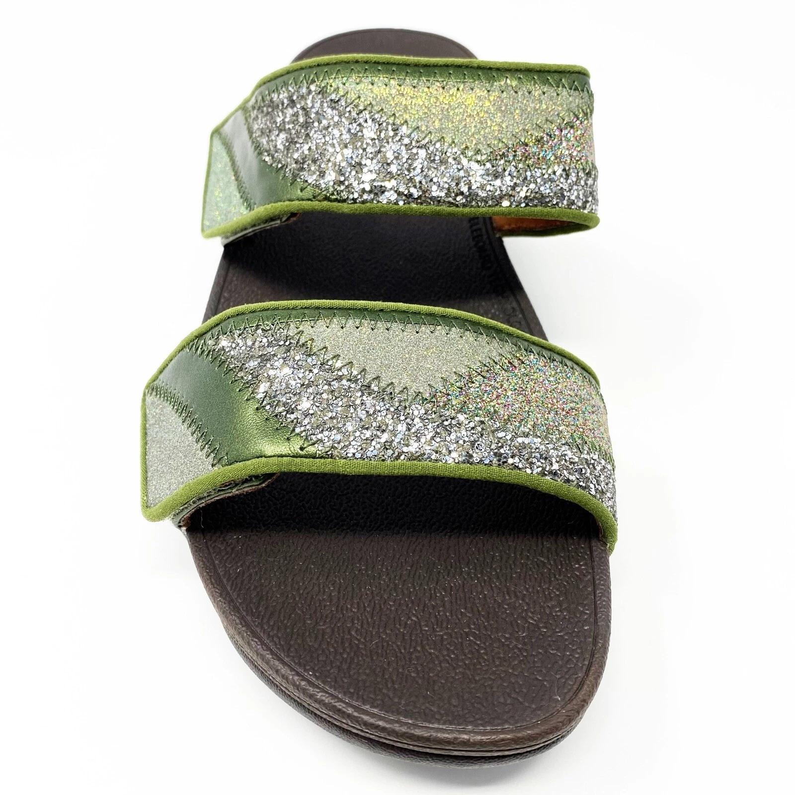 Flip Flops Green Adjustable Slip-On Metallic