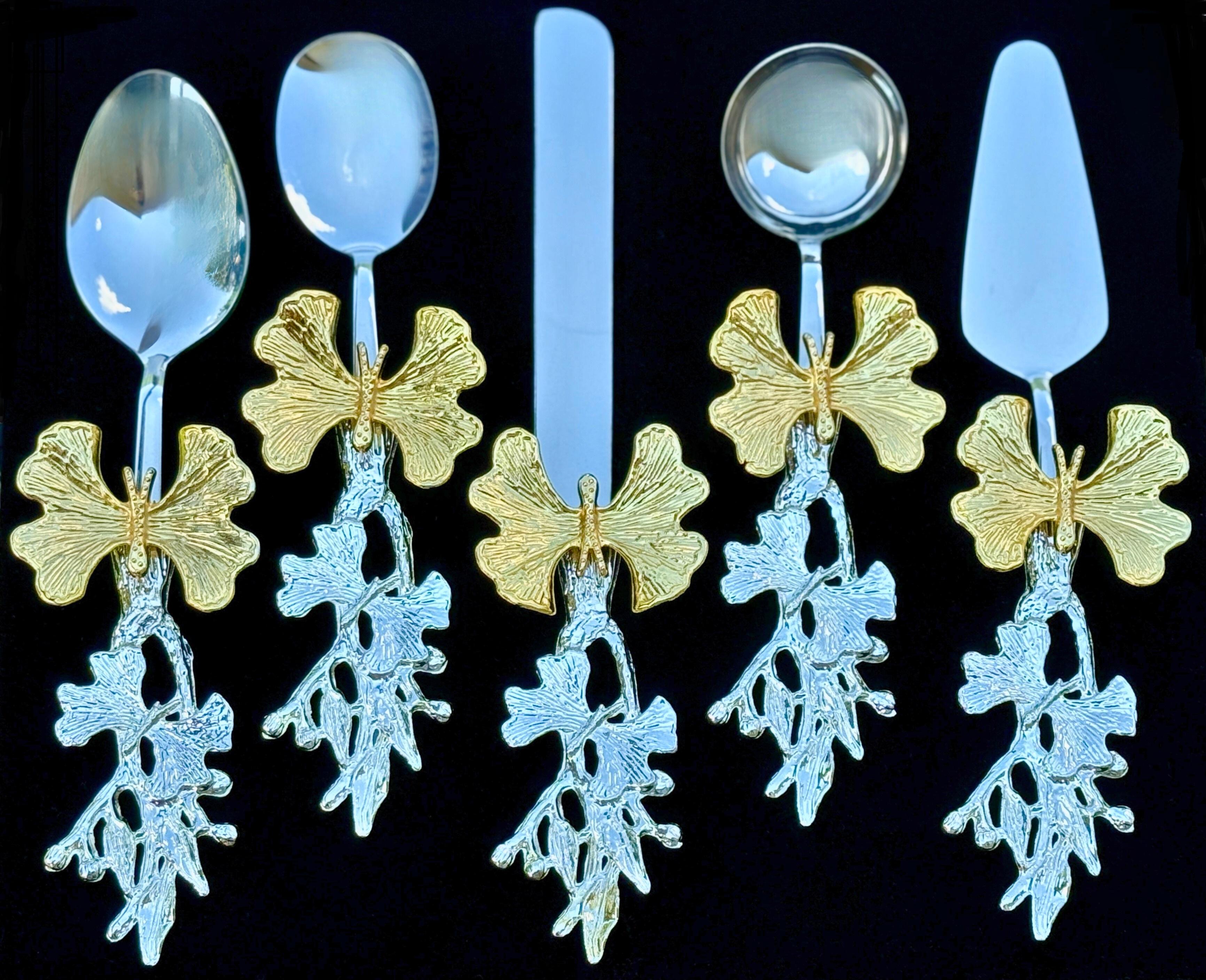  Luxury 5-Piece Silver & Gold Butterfly Serveware