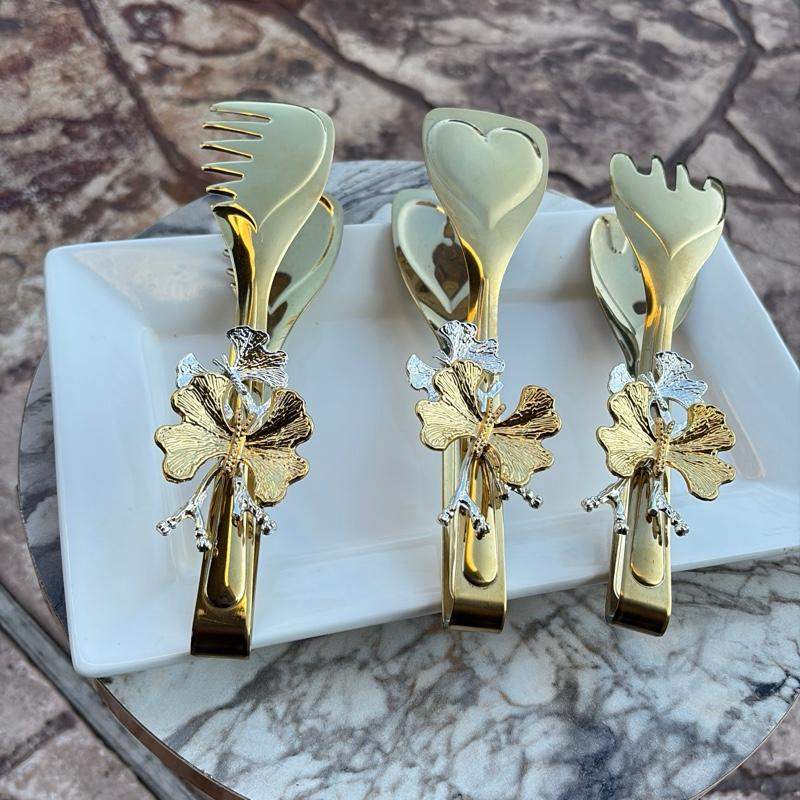 Luxury Gold Butterfly Design 3 Piece Tong Set