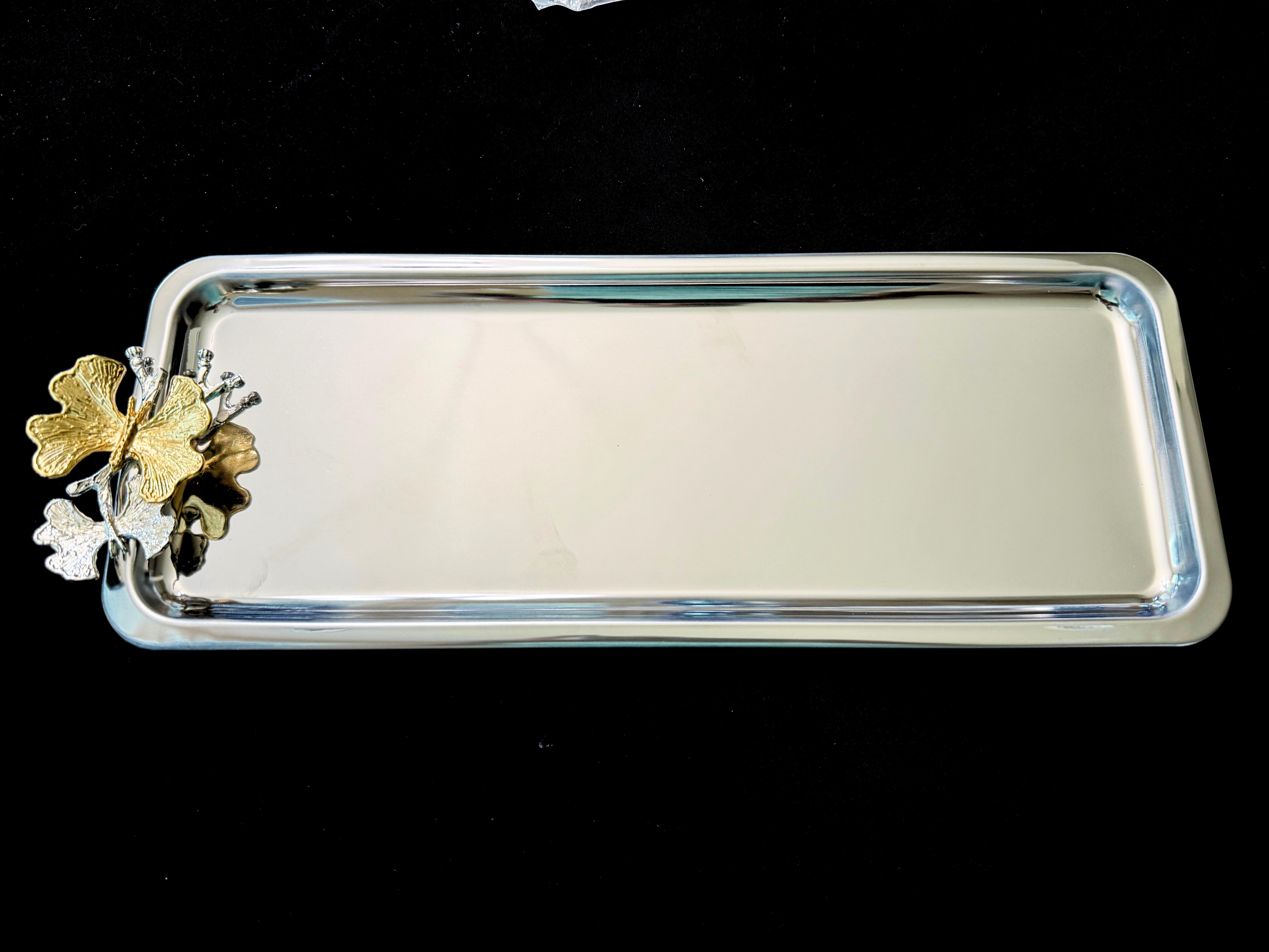 Beautiful Butterfly Silver Tray Set 2 Plates Serving 