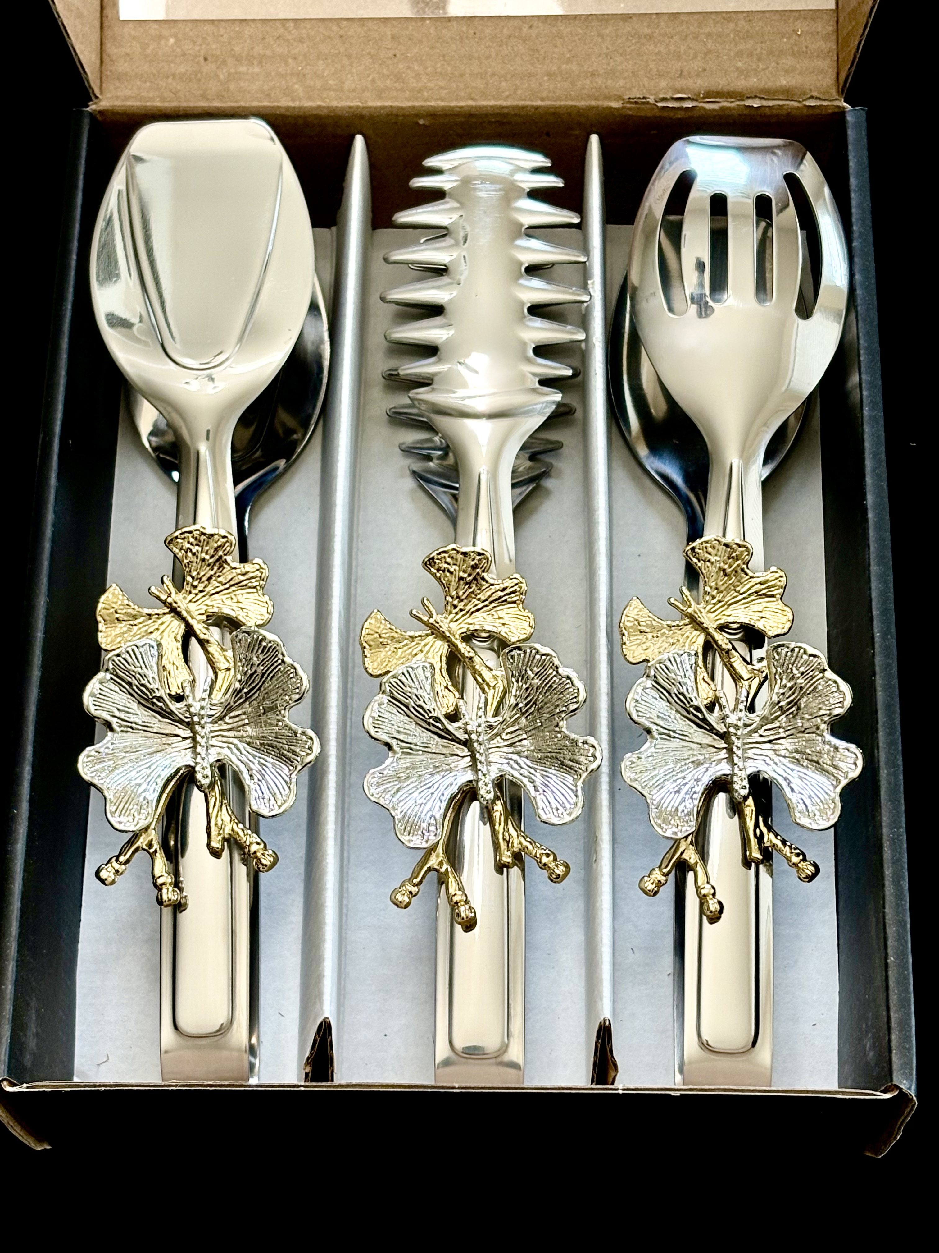  Luxury Silver Butterfly Handle Serving Tongs Set of 3 