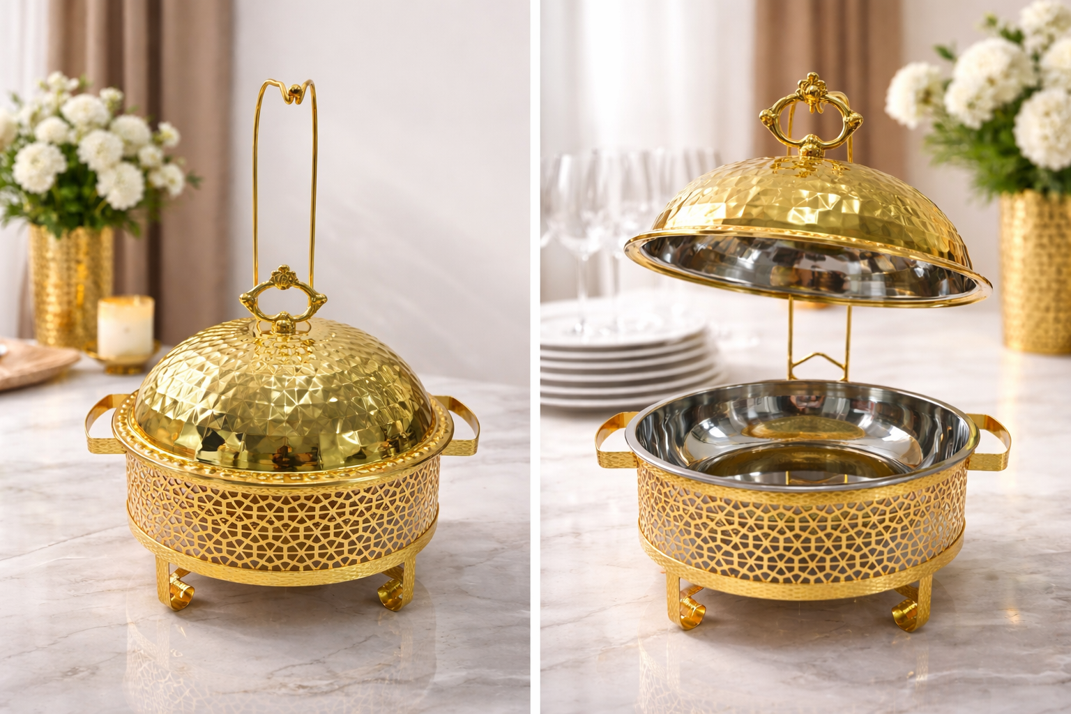 8L Gold Chafing Dish Buffet Server – Stainless Steel Food Warmer for Catering, Weddings & Parties