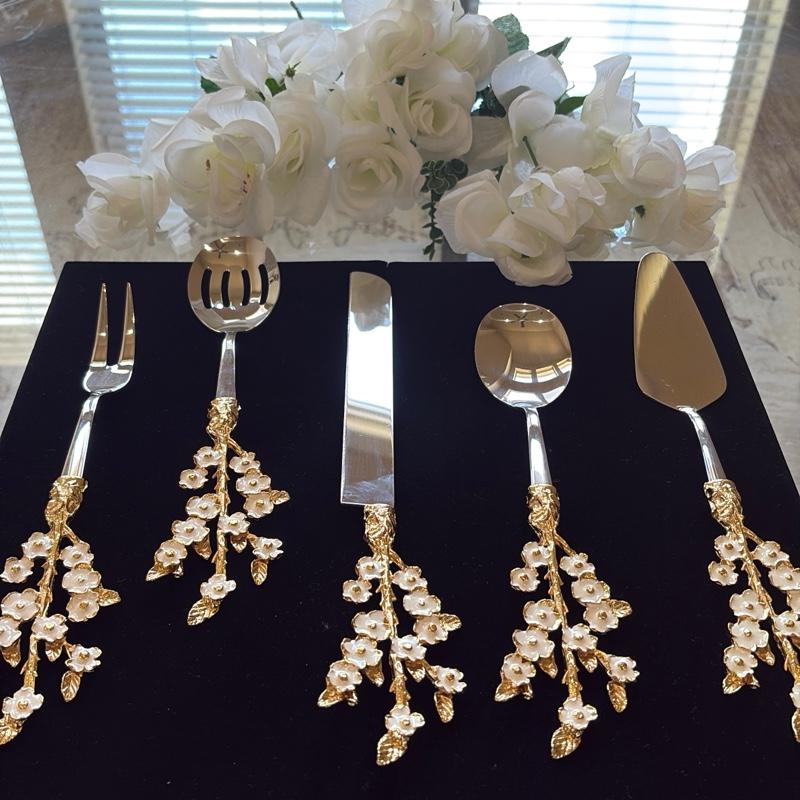 Jasmine Flower Design 5-Piece Stainless Steel Serveware Set